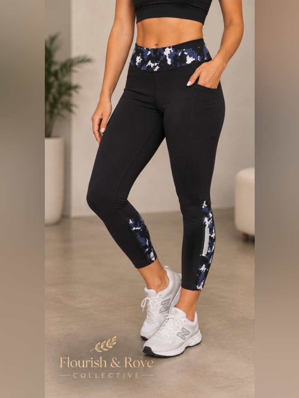 Sweaty Betty Power 7/8 Leggings XL Black Blue Camo Print 24" Workout